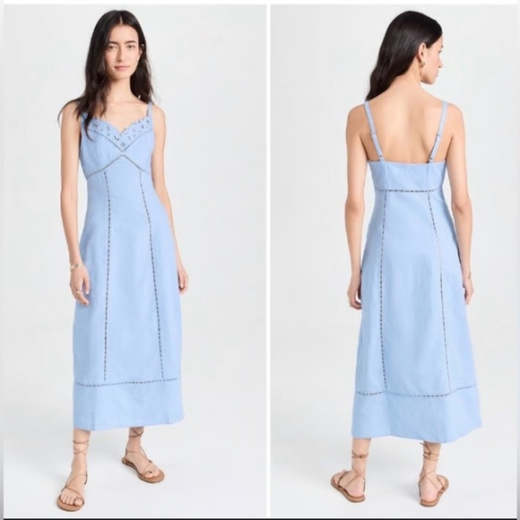 Madewell Blue Linen Blend Midi Dress Size 12 - Picture 2 of 8